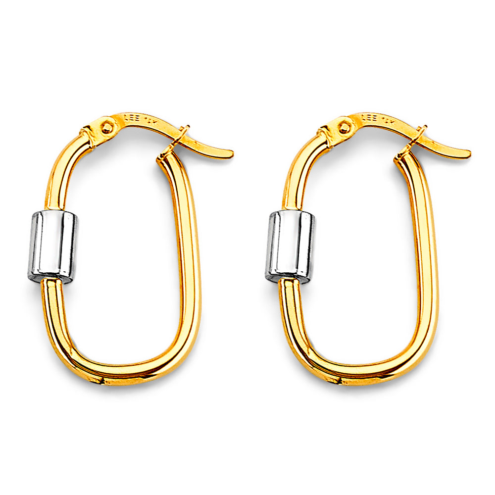 14K Two-Tone Gold Paperclip Carabiner Hoop Earrings 1" tall