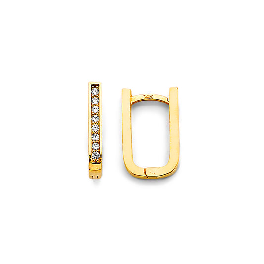 14K Yellow Gold Paperclip Huggie Hoop CZ Earrings 1/2" tall