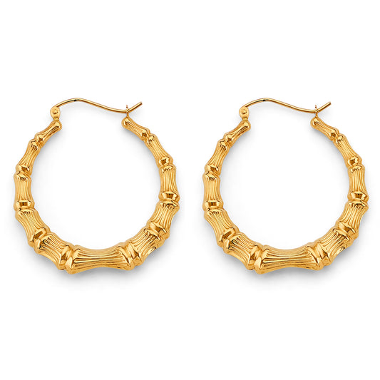 14K Yellow Gold Bamboo Design Hoop Earrings