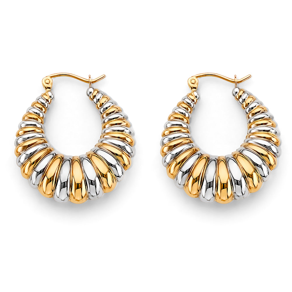 14K Two-Tone Gold Women’s Ribbed Hoop Earrings