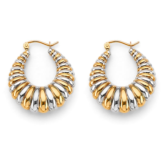 14K Two-Tone Gold Women’s Ribbed Hoop Earrings