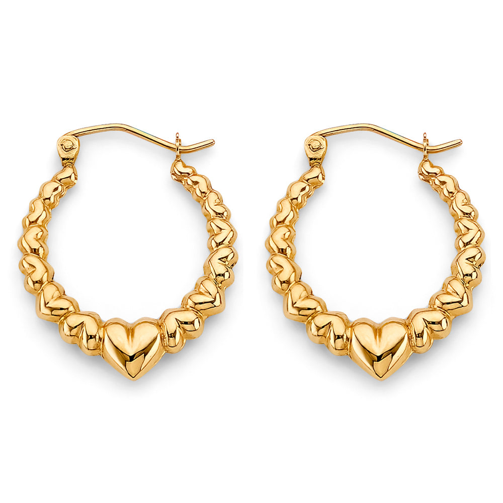 14K Yellow Gold Heart-Link Hoop Earrings