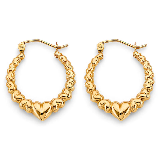 14K Yellow Gold Heart-Link Hoop Earrings