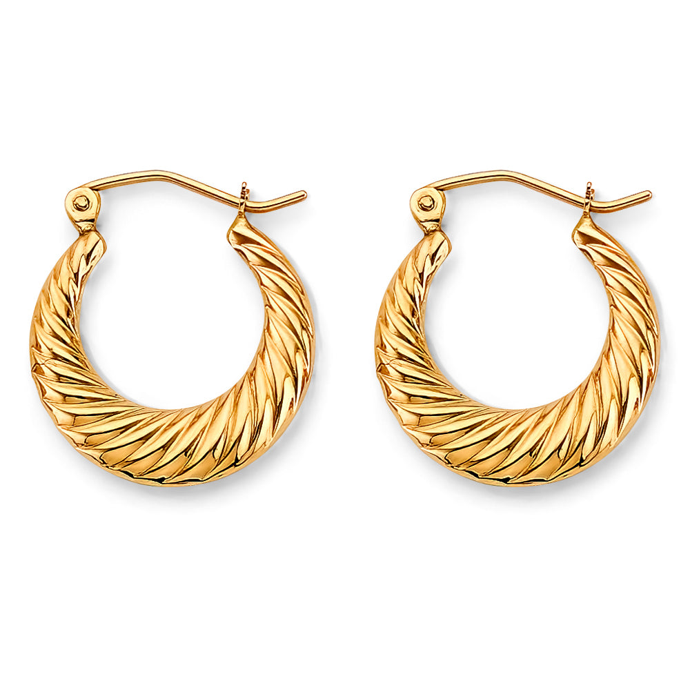 14K Yellow Gold Swirl Design Hoop Earrings