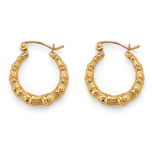 14K Yellow Gold Bamboo Design Hoop Earrings
