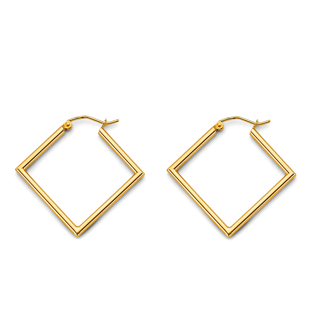 14K Yellow Gold High-Polished Square Hoop Earrings aprox 3/4" tall