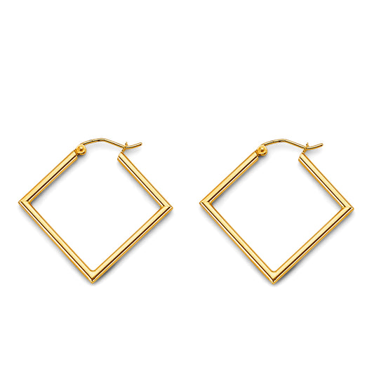 14K Yellow Gold High-Polished Square Hoop Earrings aprox 3/4" tall