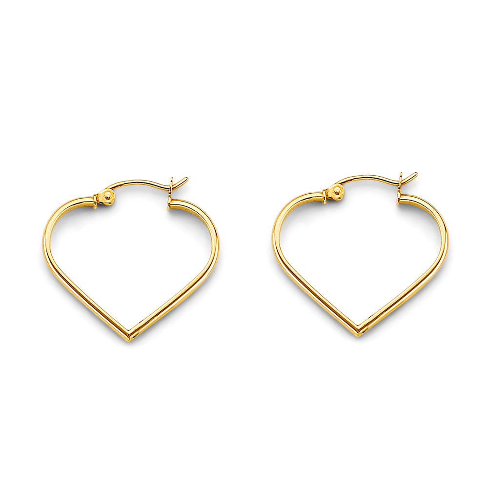 14K Yellow Gold High-Polished Heart-Shaped Hoop Earrings aprox  3/4" tall