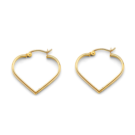 14K Yellow Gold High-Polished Heart-Shaped Hoop Earrings aprox  3/4" tall