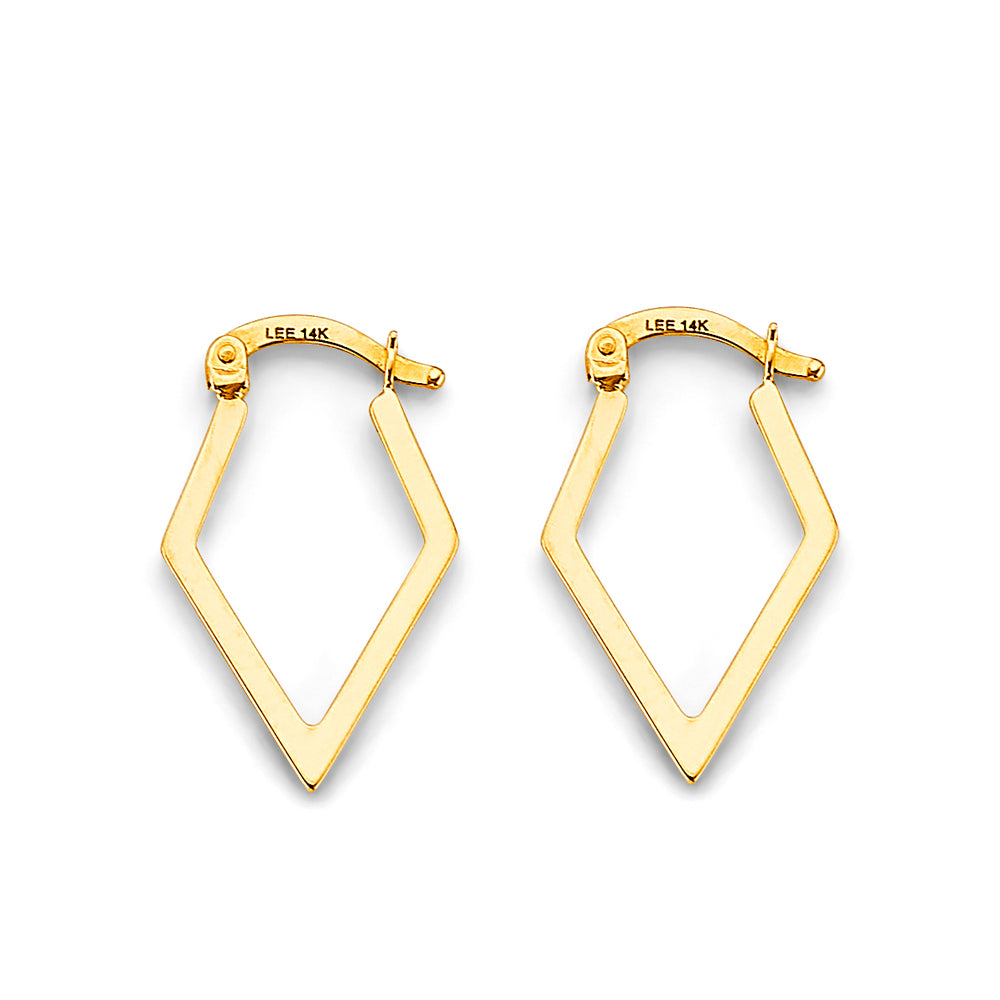 14K Yellow Gold High-Polished Diamond-Shaped Hoop Earrings aprox 1" tall