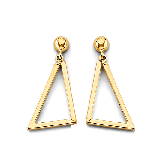 14K Yellow Gold High-Polished Triangle Dangle Earrings aprox 1" tall