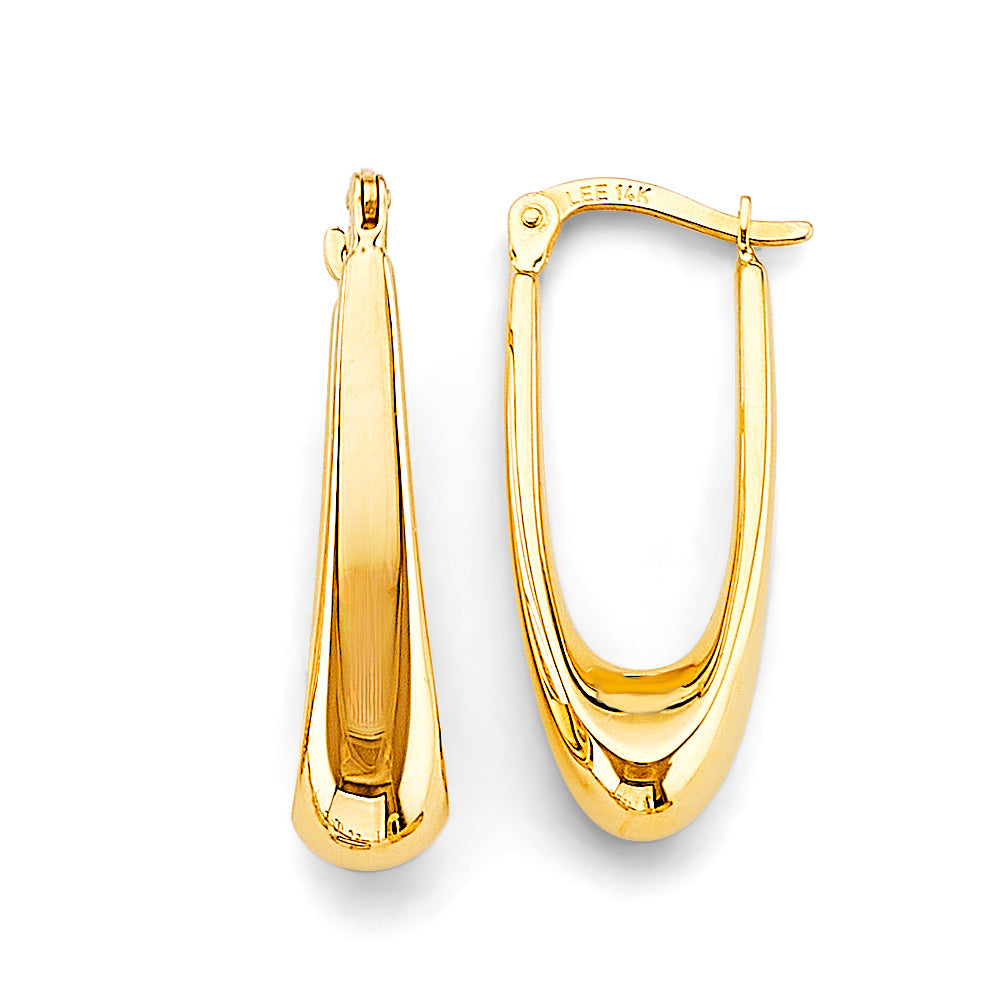 14K Yellow Gold High-Polished Elongated Drop Hoop Earrings aprox 1 1/4" tall