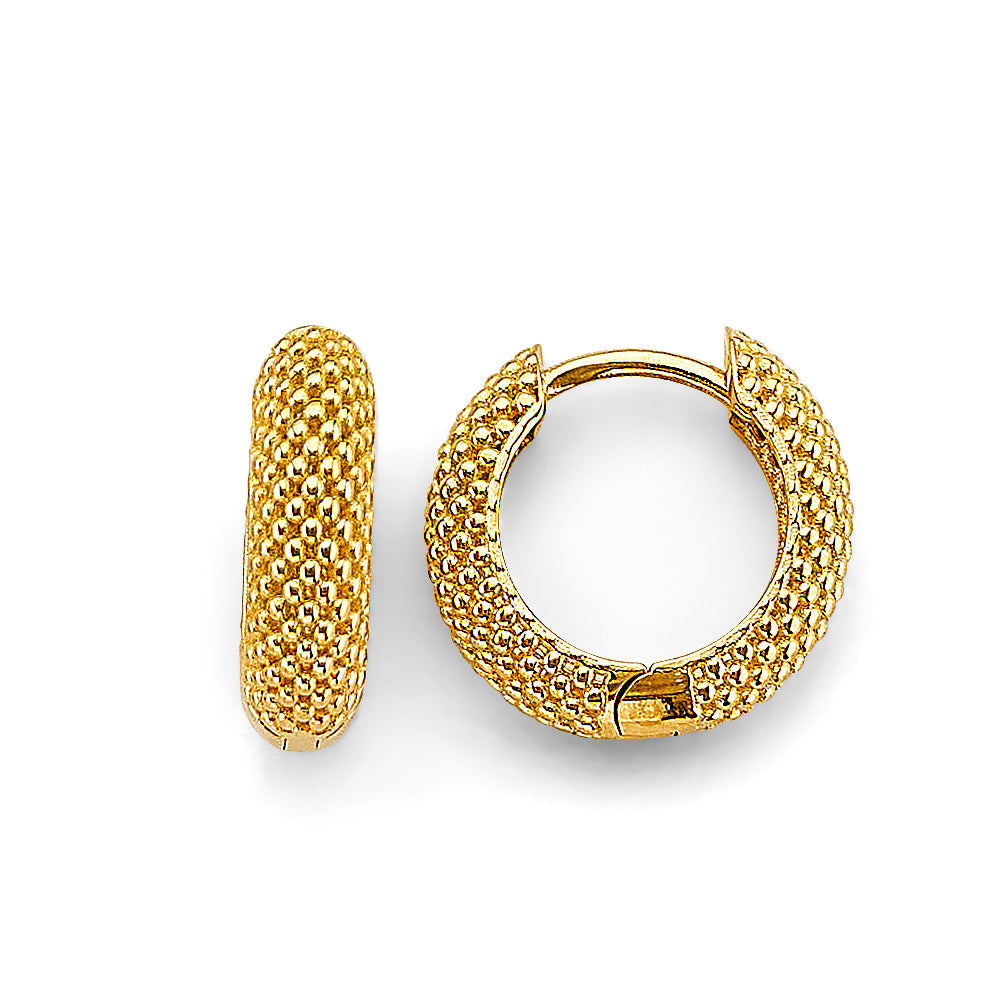 14K Yellow Gold Diamond-Cut Beaded Design Hoop Earrings aprox 3/4" in diameter