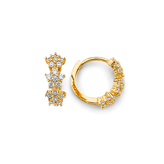 14K Yellow Gold Children’s 3-Row Cluster CZ Hoop Earrings