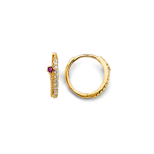 14K Yellow Gold Children’s Red and White CZ Accent Hoop Earrings