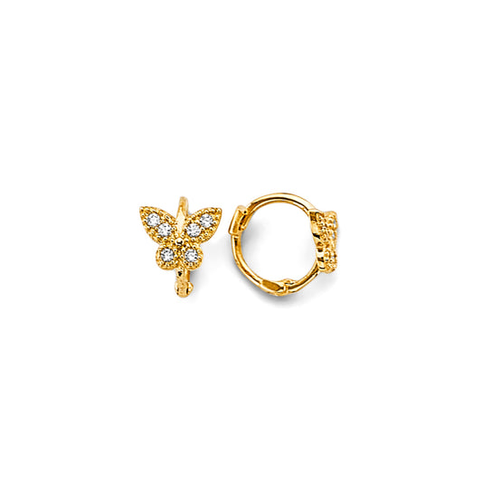 14K Yellow Gold Children’s Butterfly CZ Hoop Earrings