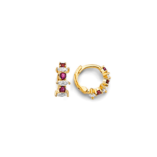 14K Yellow Gold Children’s Ruby & CZ Accent Hoop Earrings