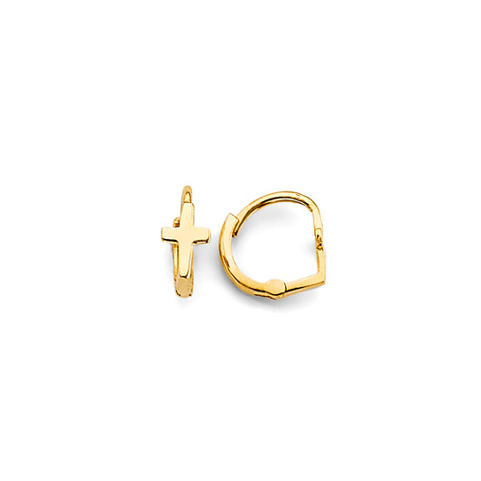14K Yellow Gold Children’s Cross Hoop Earrings