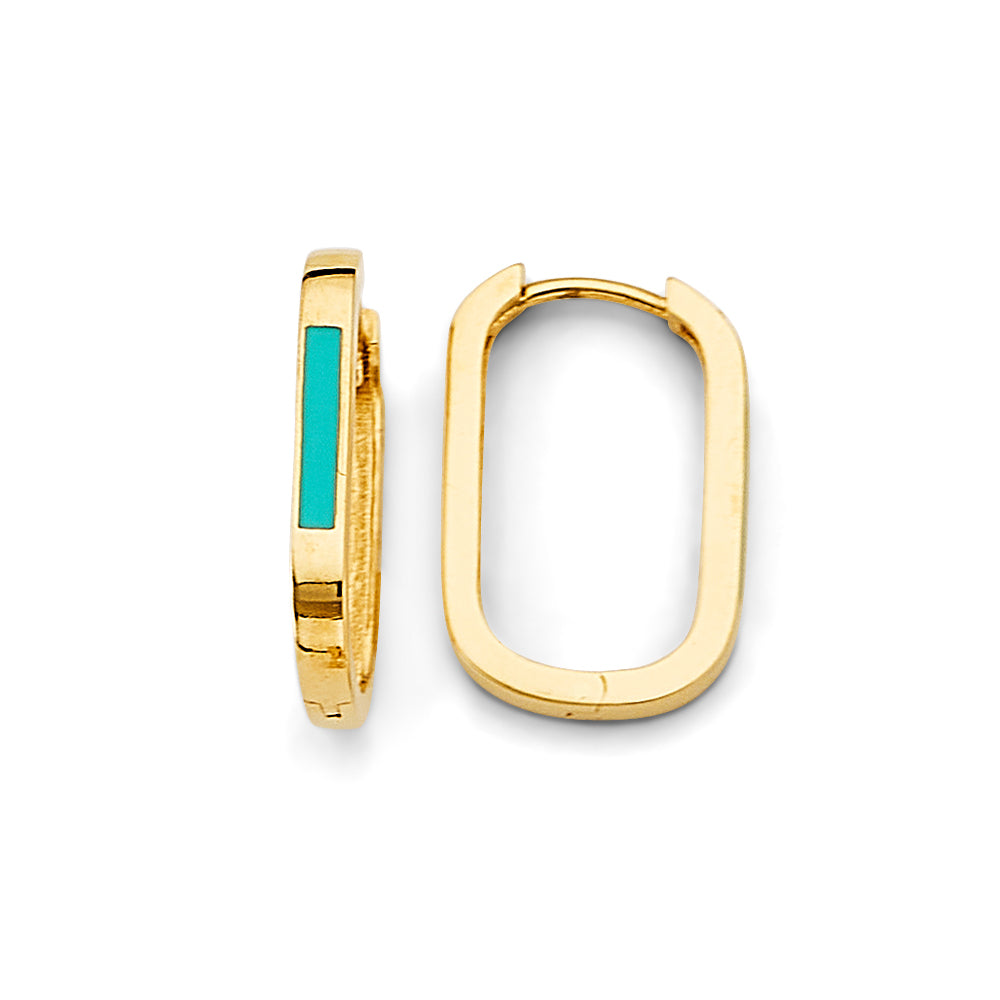 14K Yellow Gold Turquoise Bar Huggie Earrings