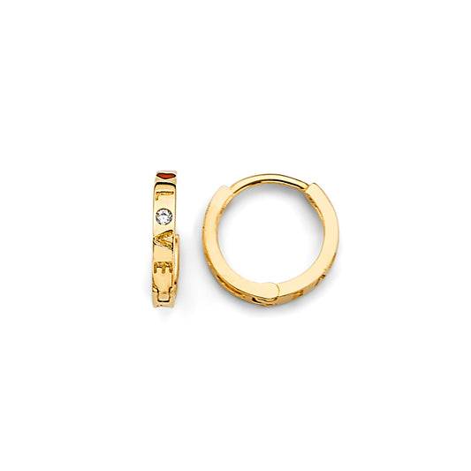 14K Yellow Gold Love Motif Huggie Earrings