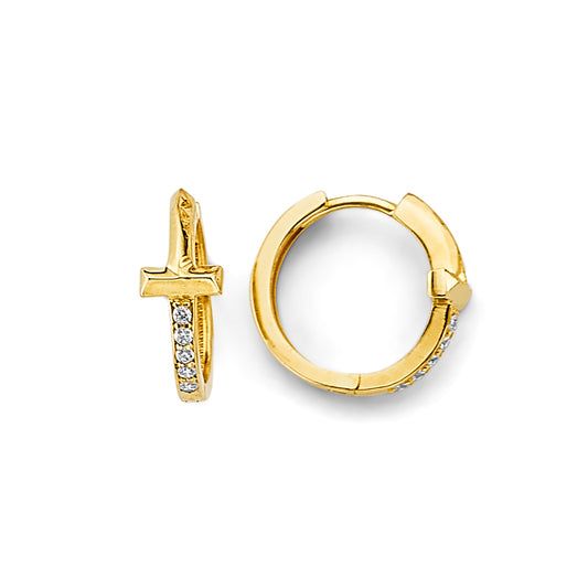 14K Yellow Gold Cross & CZ Children’s Earrings