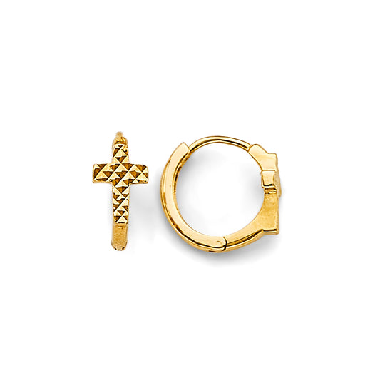 14K Yellow Gold Textured Cross Children’s Earrings
