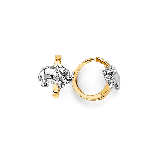 14K Two-Tone Gold Elephant Design Children’s Earrings