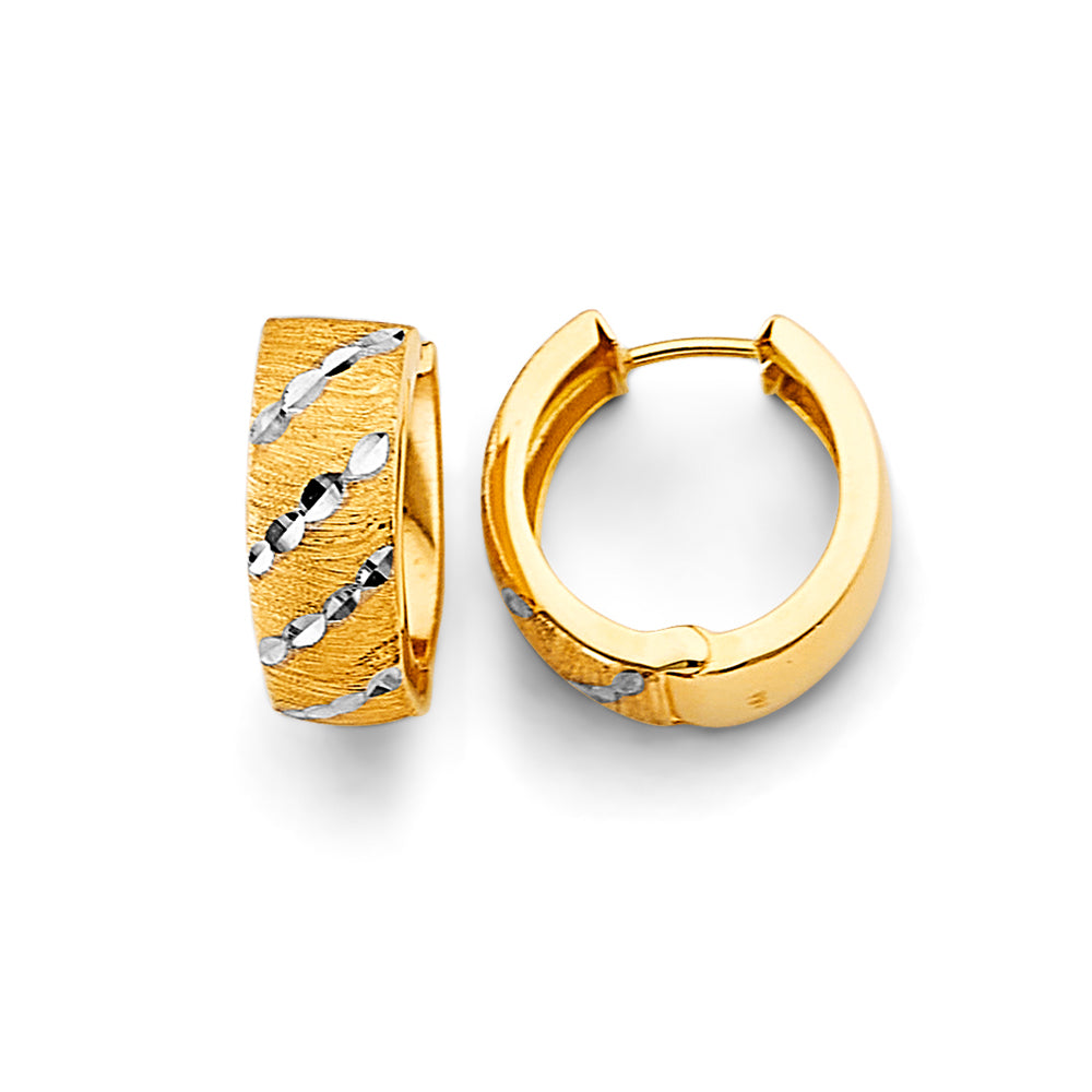 14K Two-Tone Gold Diamond-Cut Huggie Earrings
