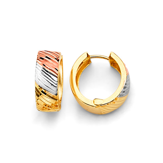 14K Tri-Color Gold Diamond-Cut Hoop Earrings