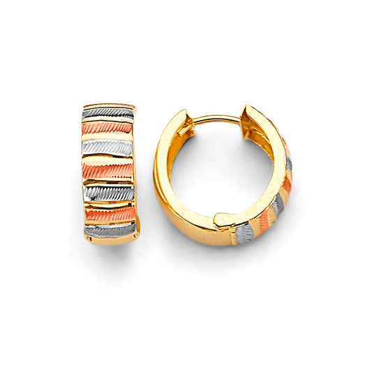 14K Tri-Color Gold Diamond-Cut Hoop Earrings