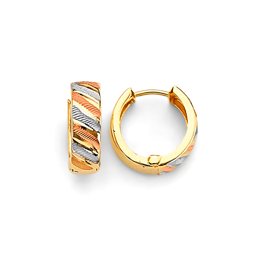 14K Tri-Color Gold Diamond-Cut Hoop Earrings