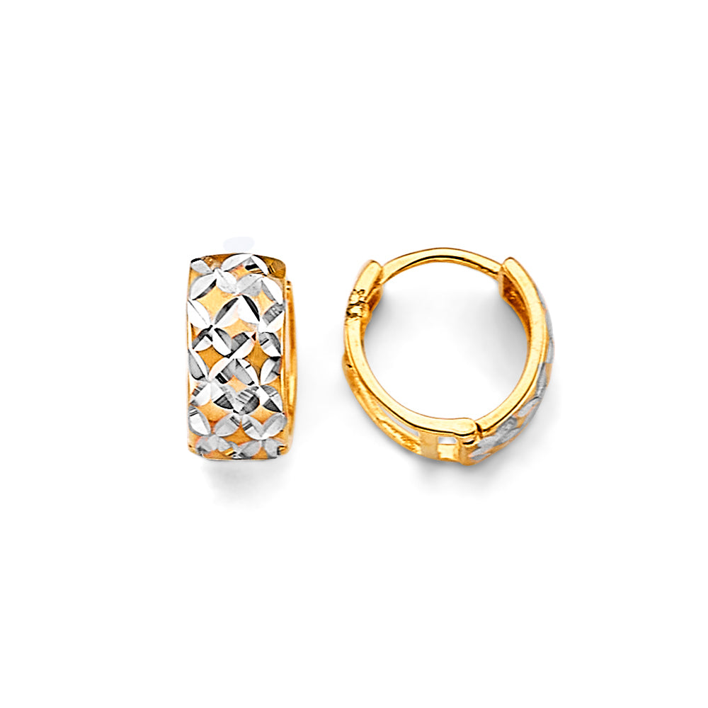 14K Two-Tone Gold Diamond-Cut Huggie Earrings