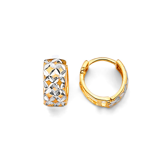 14K Two-Tone Gold Diamond-Cut Huggie Earrings