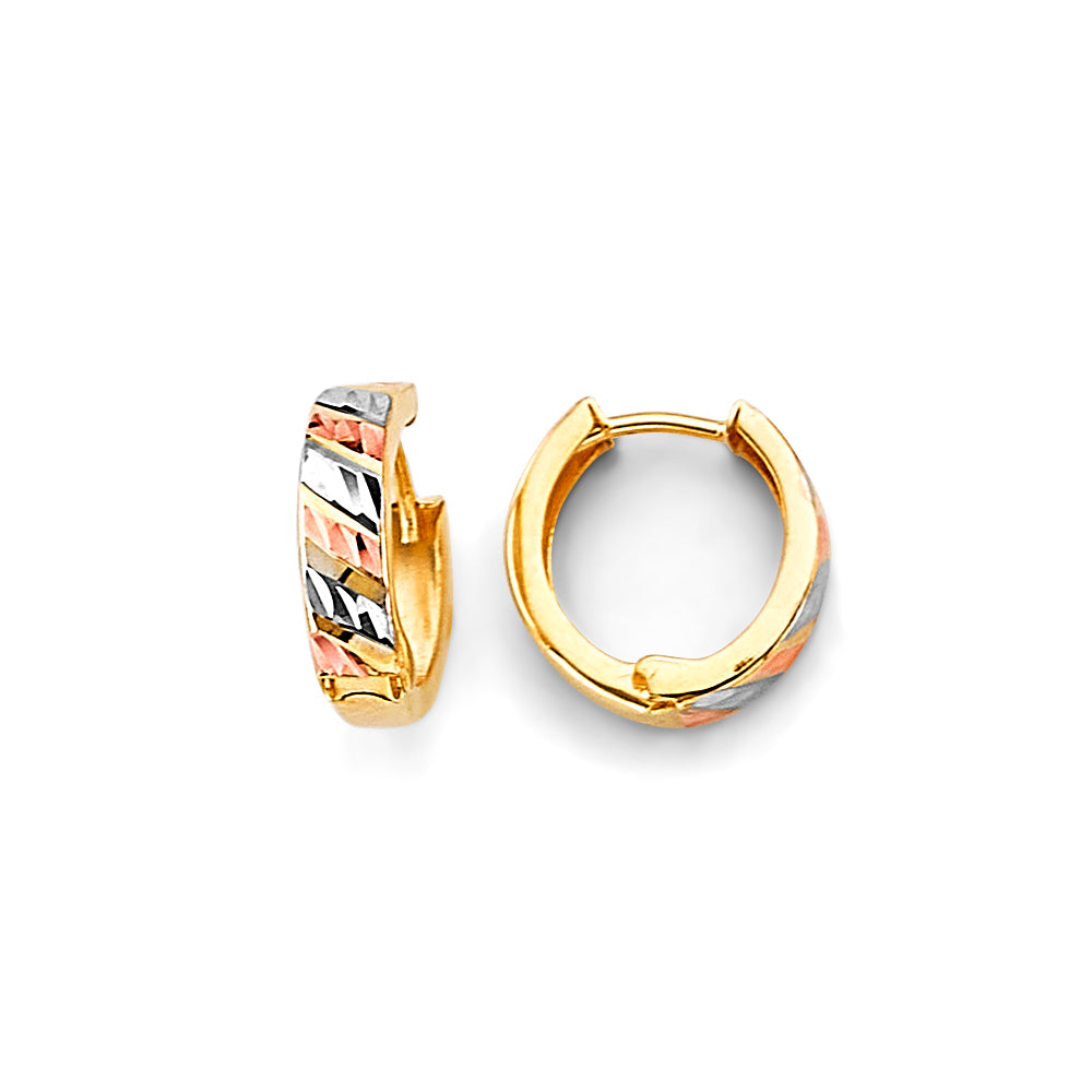 14K Tri-Color Gold Diamond-Cut Hoop Earrings