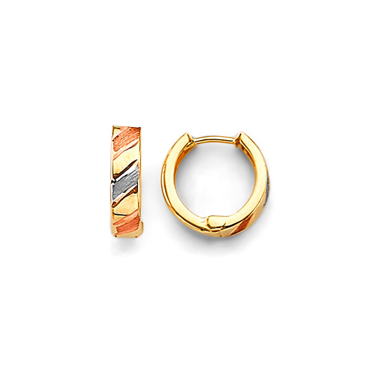 14K Tri-Color Gold Diamond-Cut Hoop Earrings