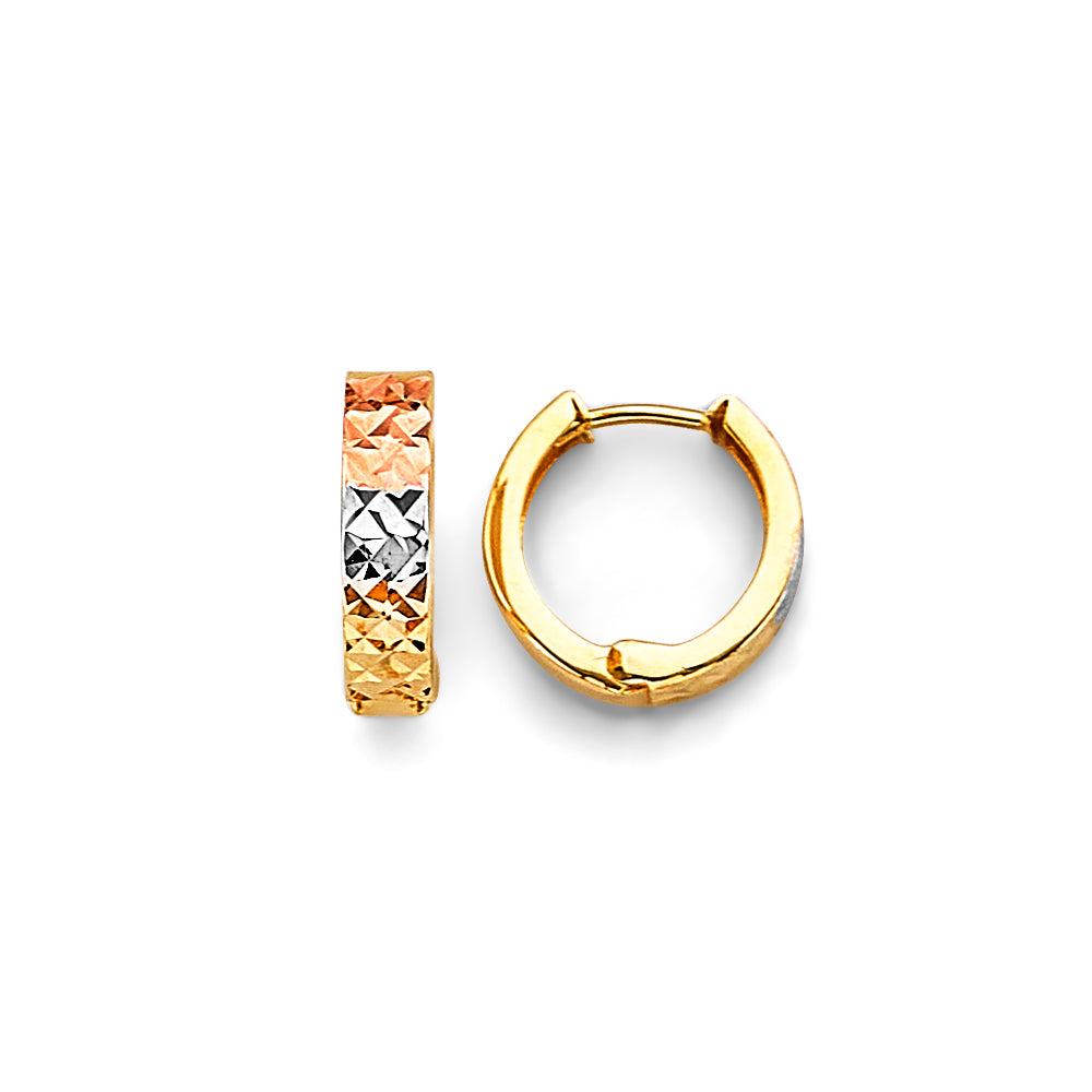 14K Tri-Color Gold Diamond-Cut Hoop Earrings