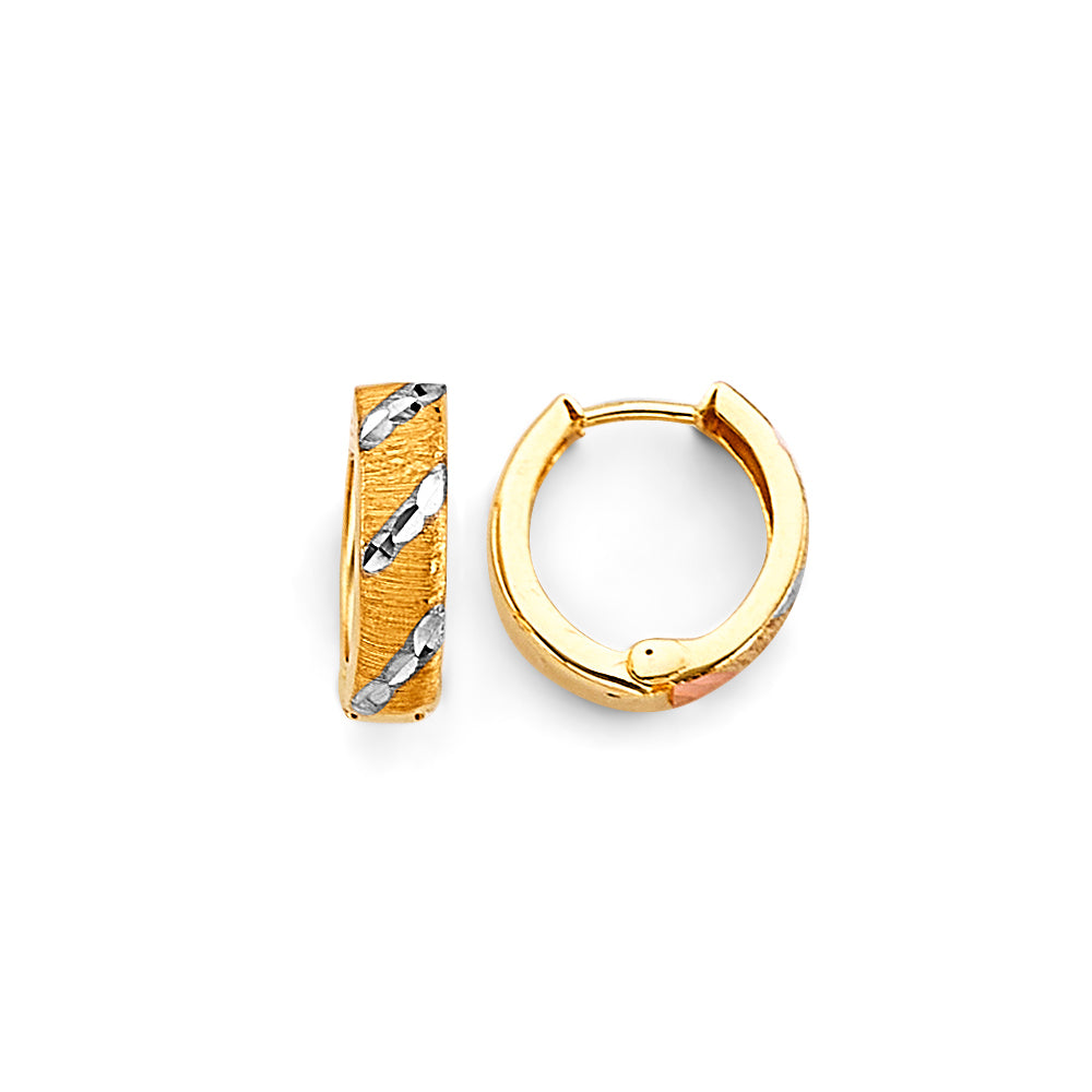 14K Two-Tone Gold Diamond-Cut Huggie Earrings