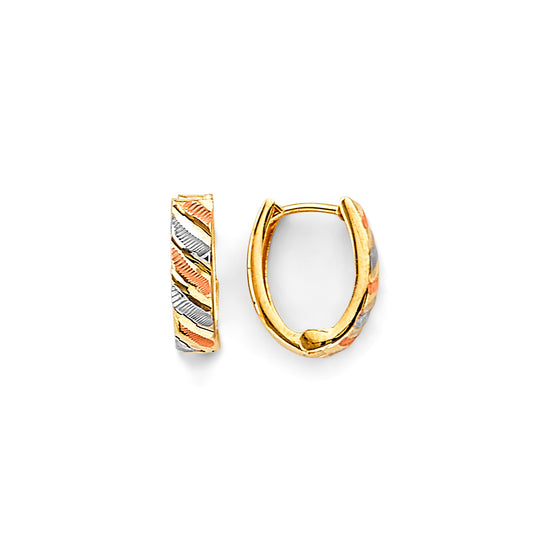 14K Tri-Color Gold Diamond-Cut Hoop Earrings