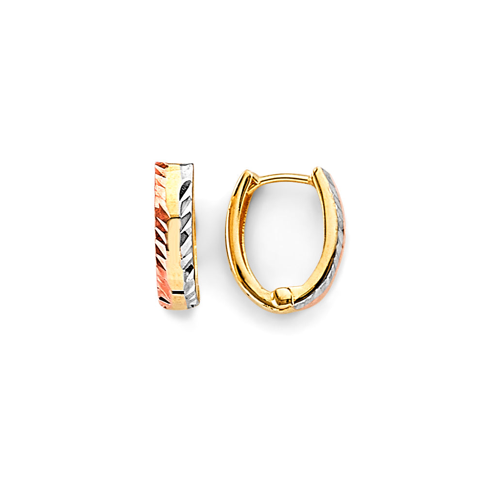 14K Tri-Color Gold Diamond-Cut Hoop Earrings