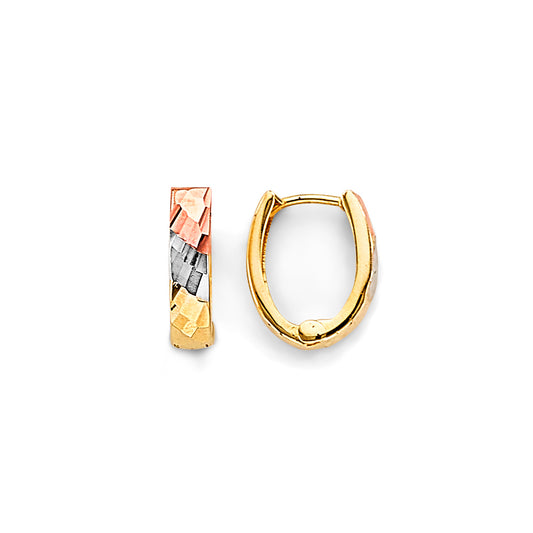 14K Tri-Color Gold Diamond-Cut Hoop Earrings