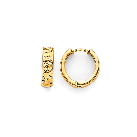 14K Yellow Gold Diamond-Cut Huggie Earrings