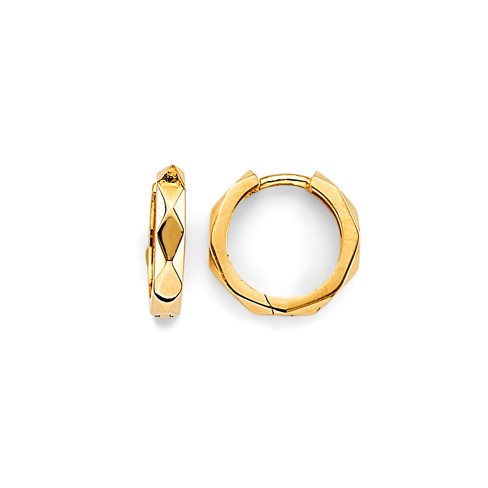 14K Yellow Gold Diamond-Cut Huggie Earrings