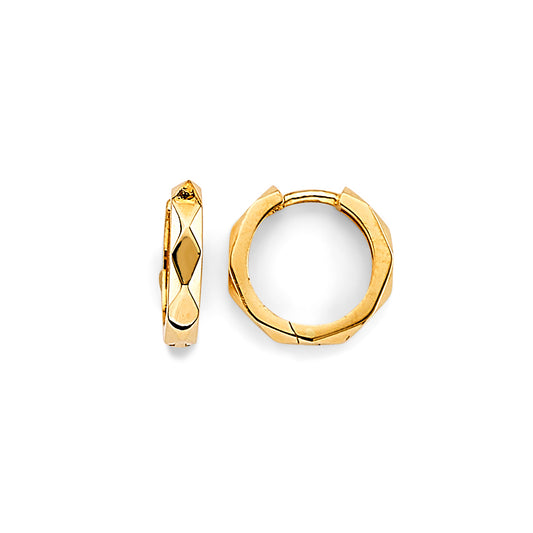 14K Yellow Gold Diamond-Cut Huggie Earrings