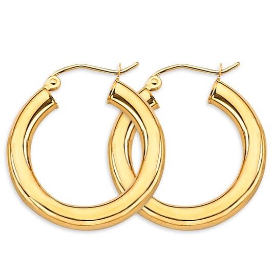 14K Yellow Gold Polished Dome Hoop Earrings 4.5mm thick aprox 1" in diameter