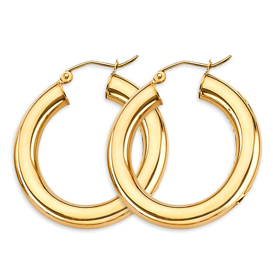 14K Yellow Gold Polished Dome Hoop Earrings 4.5mm thick aprox 1 1/4" in diameter