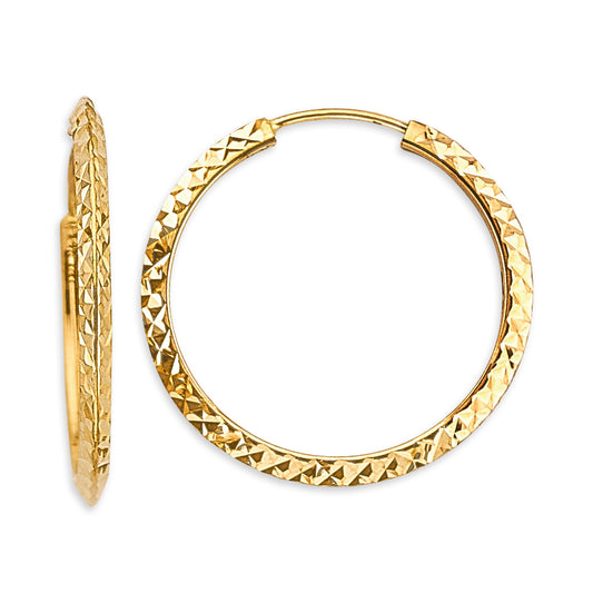 14K Yellow Gold Diamond-Cut Hoop Earrings 2.0mm thick aprox 1" in diameter