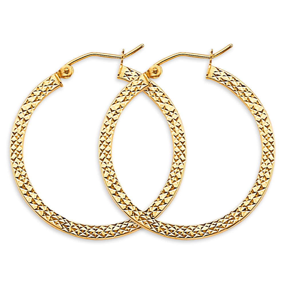 14K Yellow Gold Diamond-Cut Faceted Hoop Earrings aprox 1 1/4"" in diameter