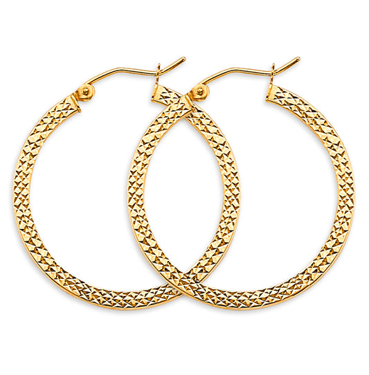 14K Yellow Gold Diamond-Cut Faceted Hoop Earrings aprox 1 1/4"" in diameter