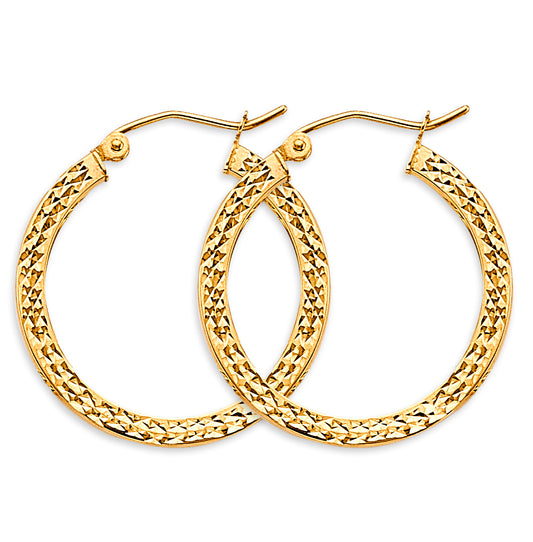 14K Yellow Gold Diamond-Cut Faceted Hoop Earrings aprox 1"" in diameter
