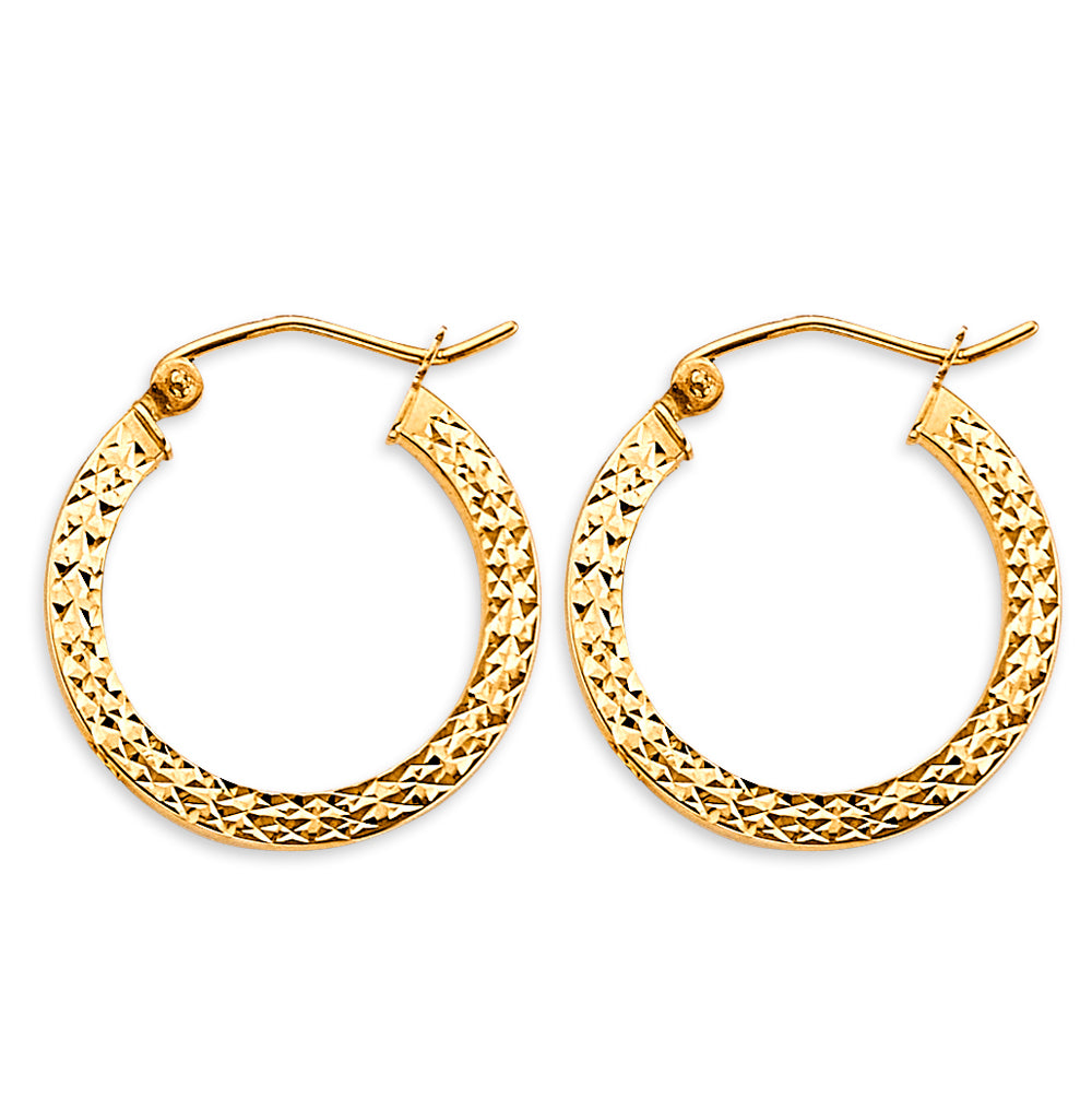 14K Yellow Gold Diamond-Cut Faceted Hoop Earrings aprox 3/4"" in diameter